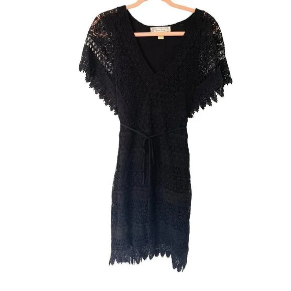 Beyond Vintage Dresses | Beyond Vintage Crochet Lace Dress Womens Size Xs Cotton Rayon Lined Zipper Black | Color: Black | Size: Xs | Faxgirl's Closet